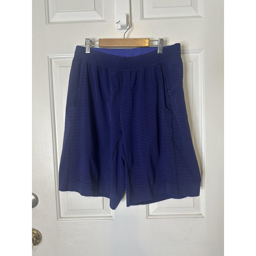 Lululemon Athletic Shorts Mens Large Blue Striped Elastic Waist Running Pockets